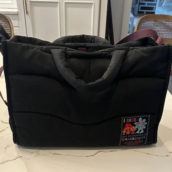 Coach Black Quilted Laptop Bag with Patch - Picture 2 of 6